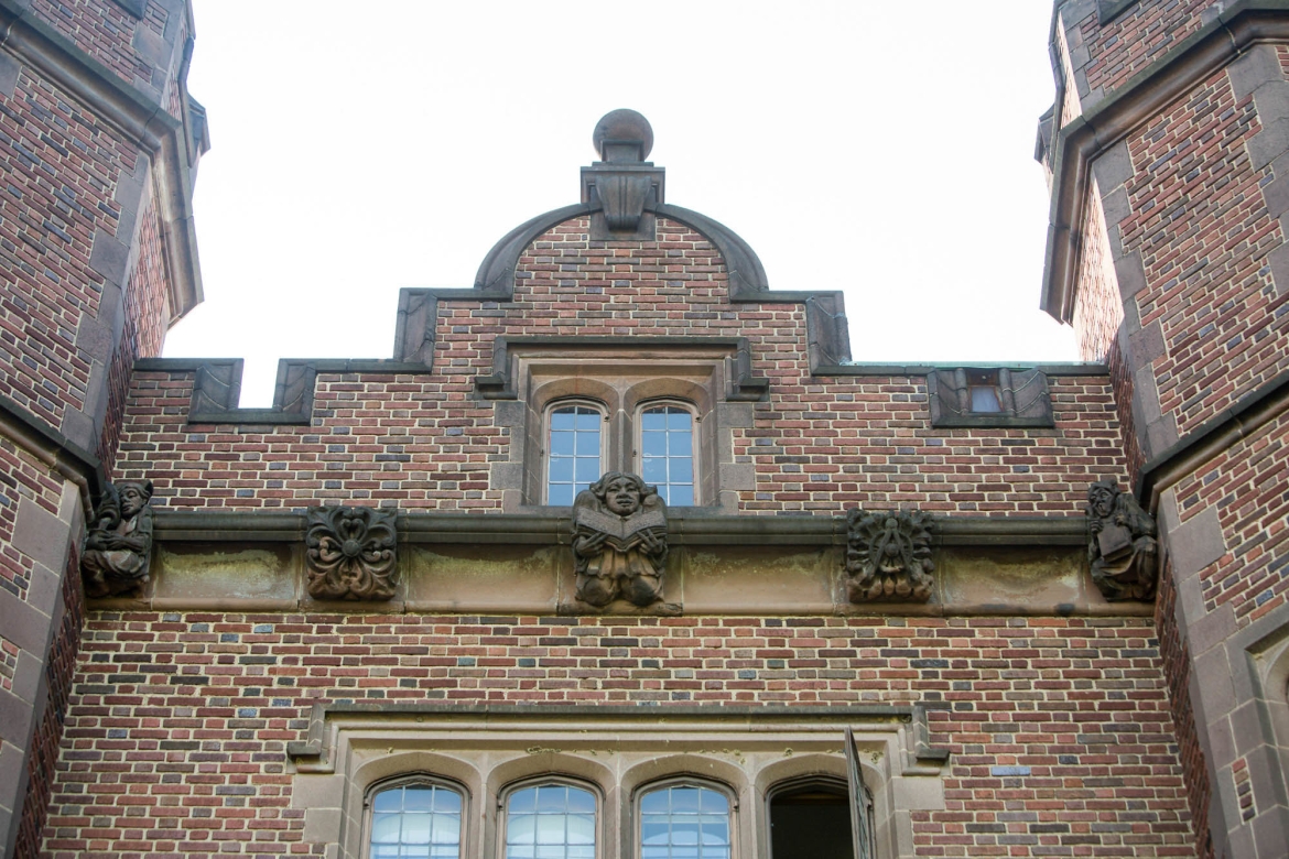 A closeup of an architectural feature on the Mount Holyoke campus