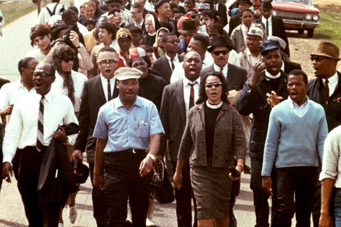 Martin Luther King, Jr. and his wife, Coretta, lead a five-day march to the Alabama State Capitol in Montgomery in 1965.