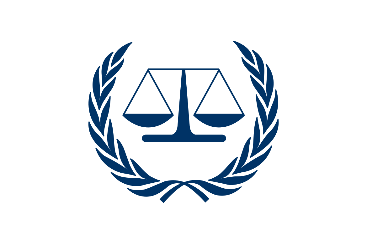 International Criminal Court Logo - Dark blue scales with leaves around
