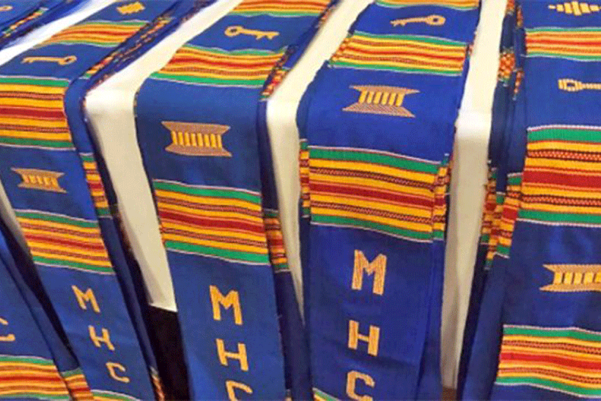 As part of the in-person ceremony, a student’s chosen mentor bestows a traditional Kente cloth stole or sash upon the senior, but those who attended the virtual ceremony will receive their stoles in the mail. 
