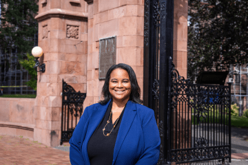 President Danielle R. Holley by the Gates on Mount Holyoke's Campus 2023. Photo by Joanna Chattman.