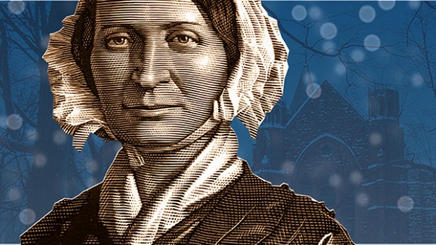 A cutout image of Mount Holyoke founder Mary Lyon