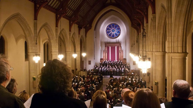 The view from the Abbey Chapel balcony during a Vespers concert