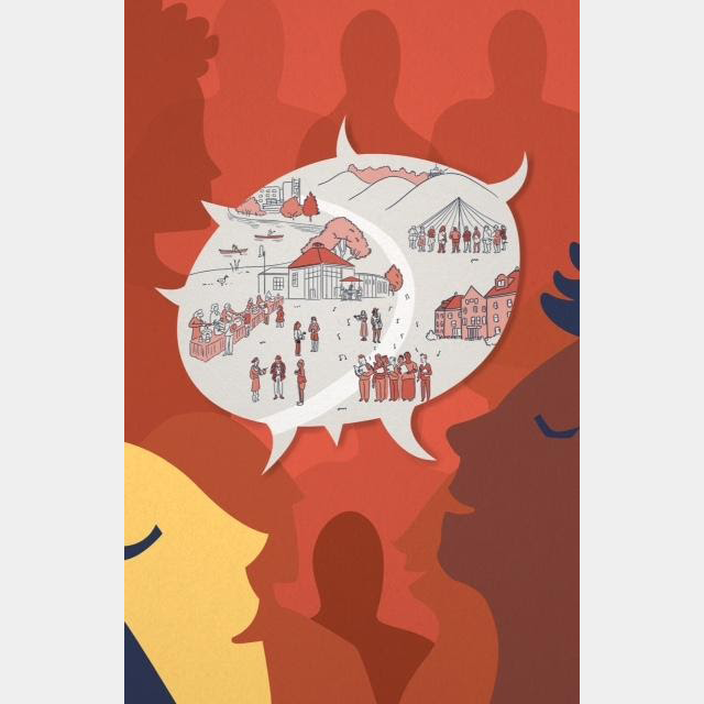 Healthy-Community.png Illustration of several people with a speech bubble above their heads