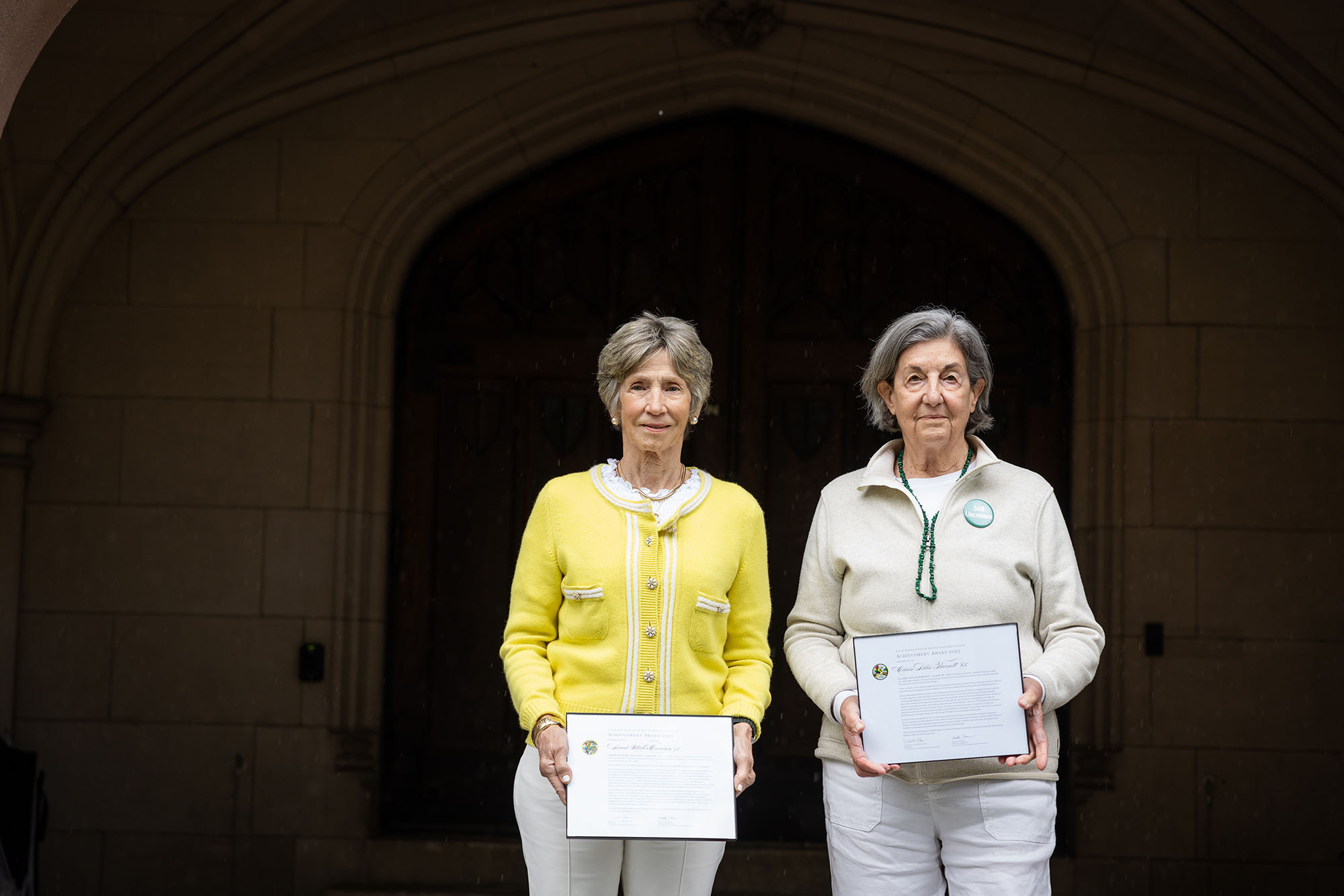 Left to Right: Sarah Miller Coulson ’75 and Claire Lillis Barnett ’65 were honored at Reunion I on May 24, 2025. Not pictured: Suzan-Lori Parks ’85 and Kelley Calvin ’05.