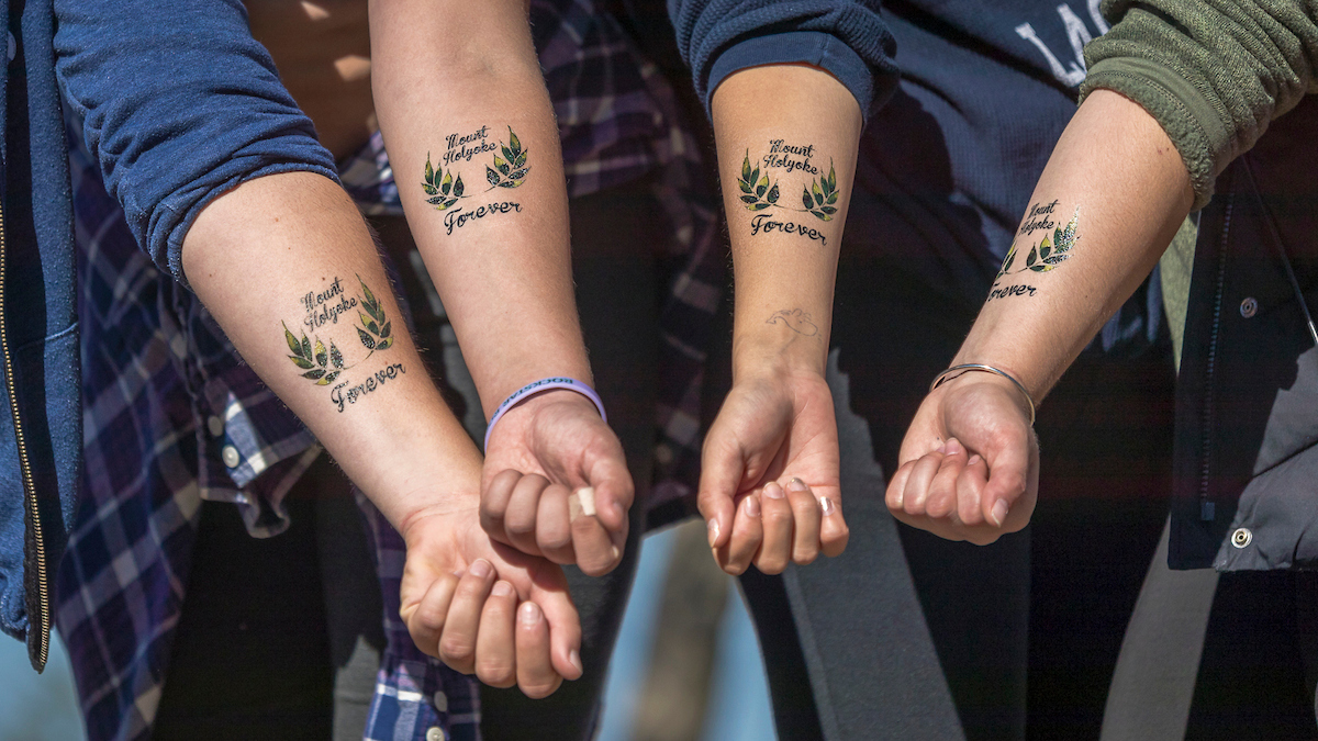 Mountain Day (2007) - Students with tattoos on their arms that read "Mount Holyoke Forever Shall Be"