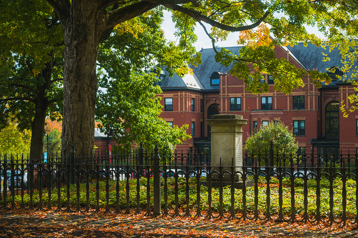 Mary Lyon's grave on Mount Holyoke College's campus. Photo by Max Wilhelm, Fall 2024.
