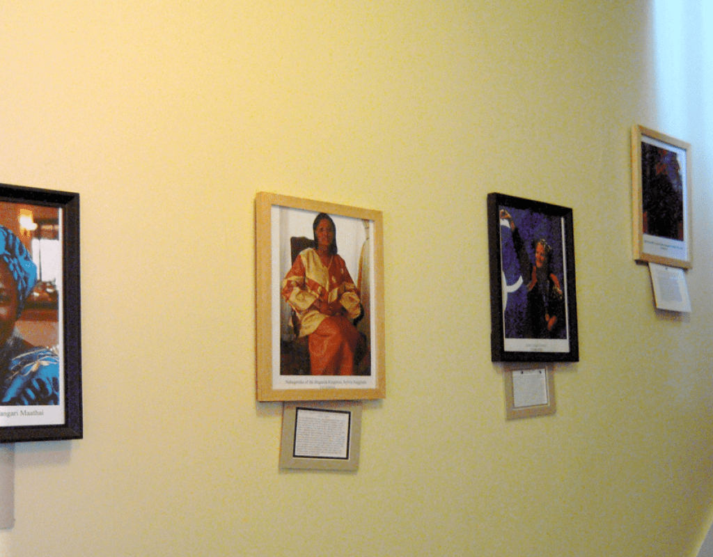 Photos arranged in the stairway of the Betty Shabazz Cultural Center
