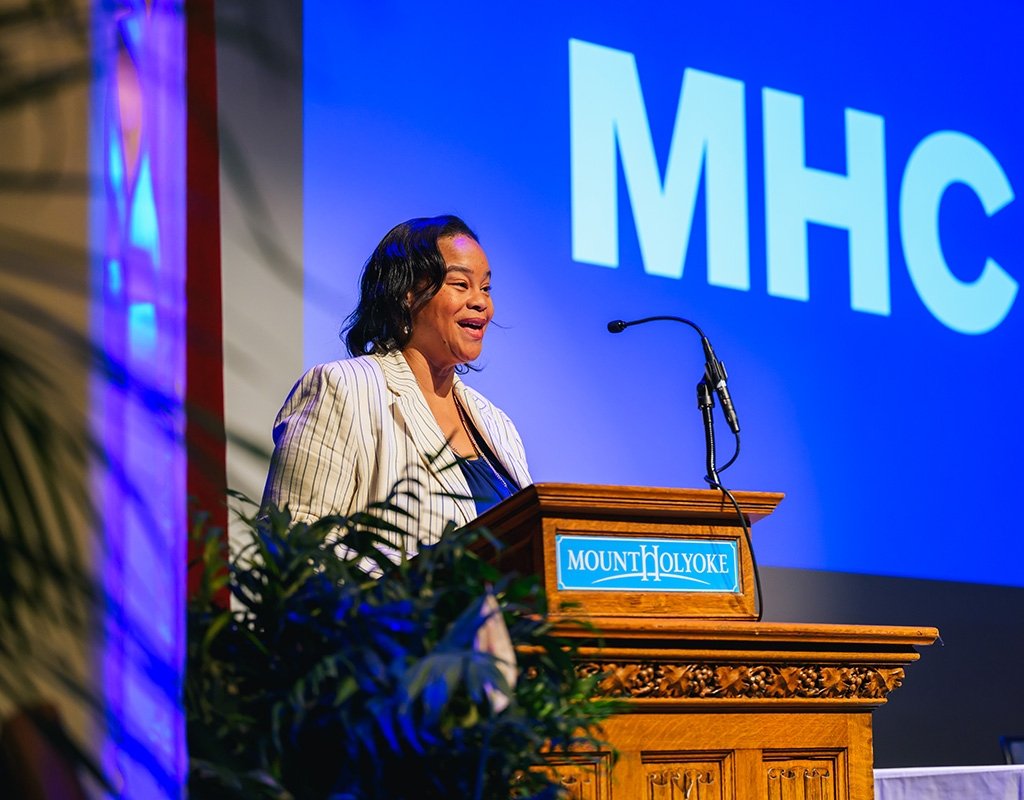 President Danielle R. Holley speaks at Experience MHC! Photo by Jo Chattman.