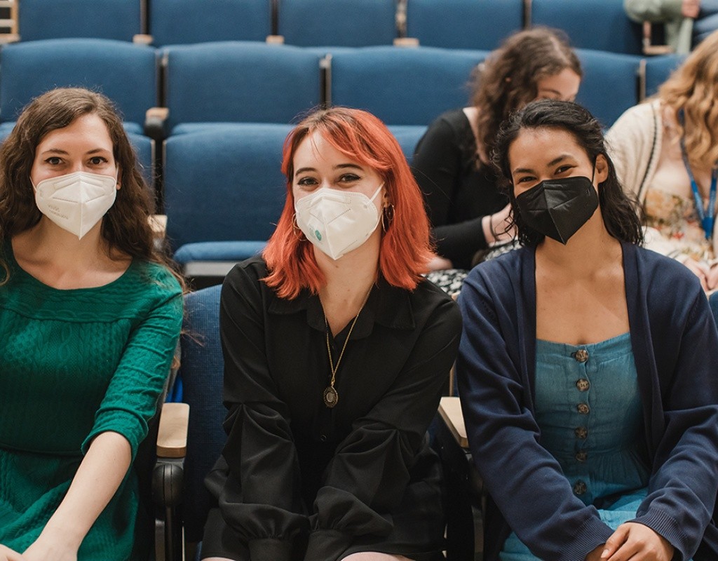 Mount Holyoke College students, left to right: Rebecca Kilroy; MHC contestant, Darwin Michener-Rutledge, and unknown student.