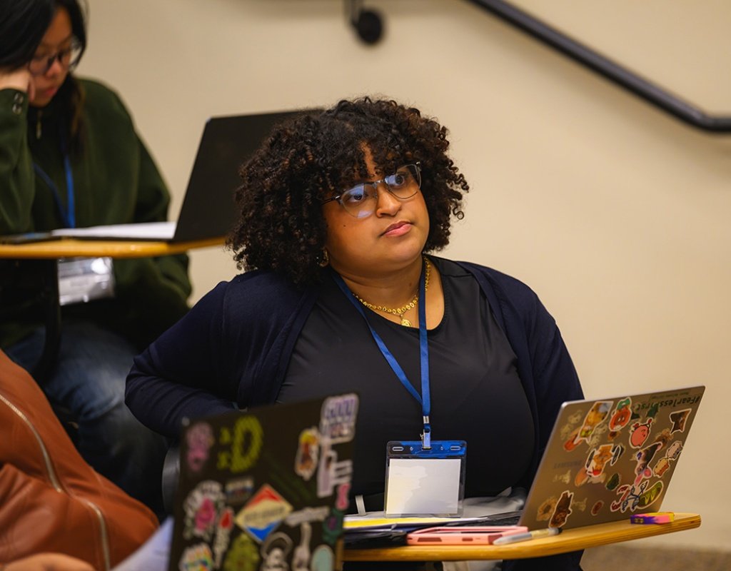 Student paying attention during the Sophomore Institute.