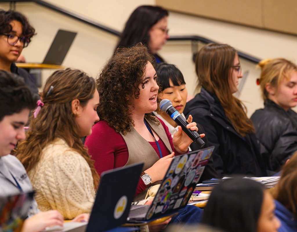 Student speaking during the Sophomore Institute