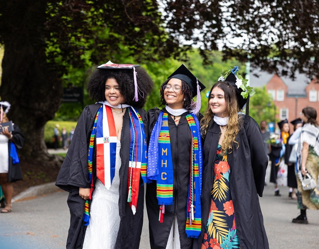 Mount Holyoke Commencement 2024 - Graduating students pose for a photo