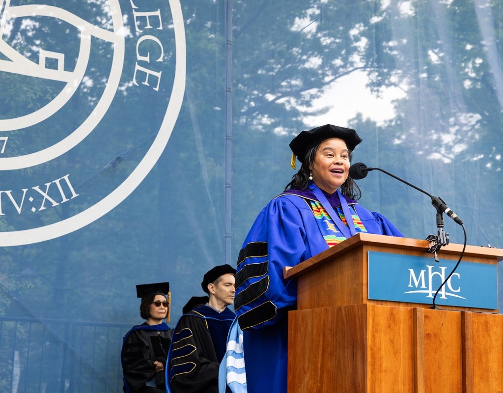 Mount Holyoke Commencement 2024 - President Holley speaking at the podium
