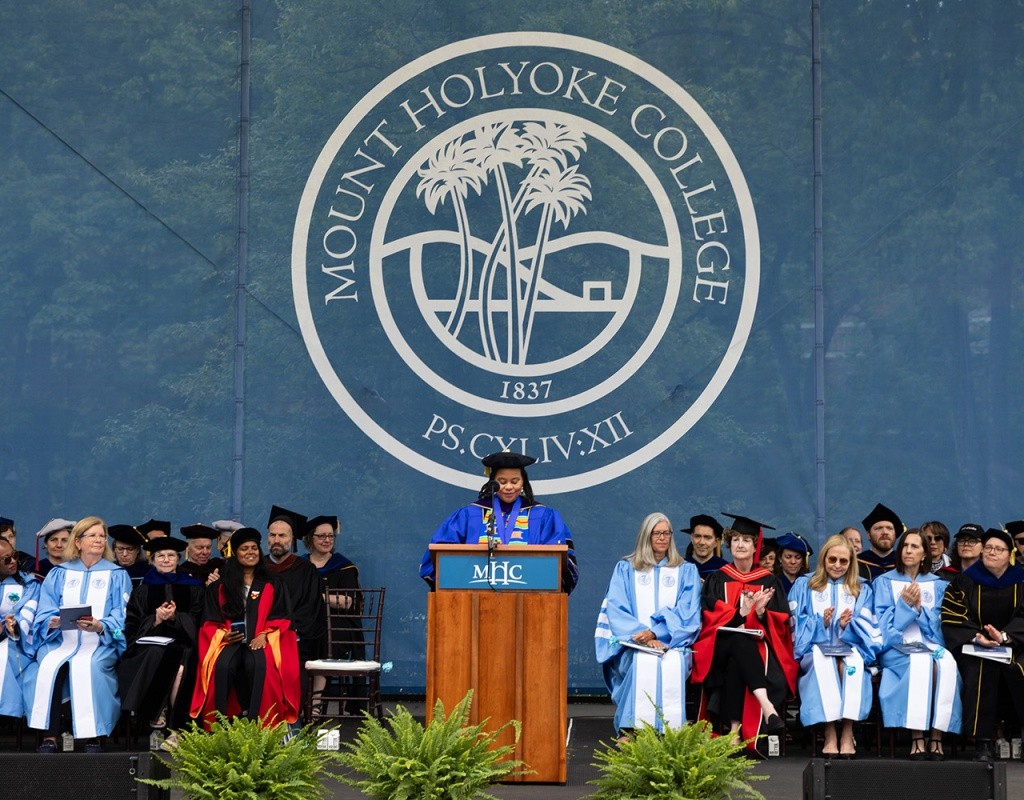 Mount Holyoke Commencement 2024 - President Holley speaking at the podium