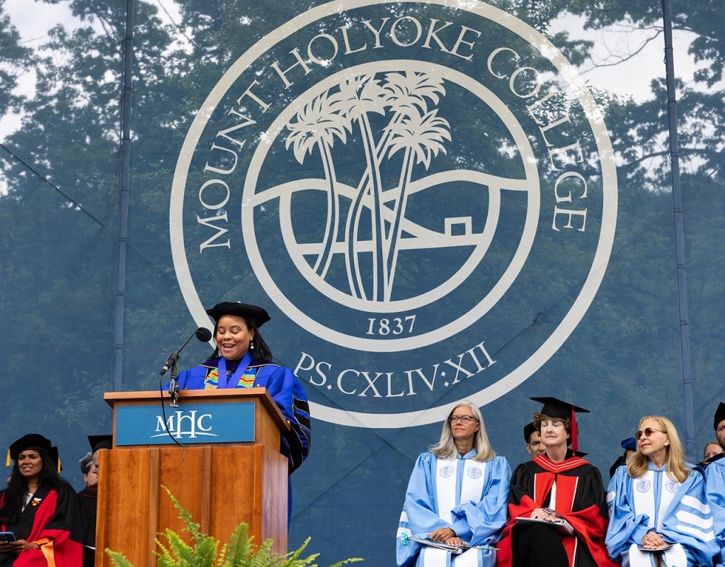 Mount Holyoke Commencement 2024 - President Holley speaking at the podium