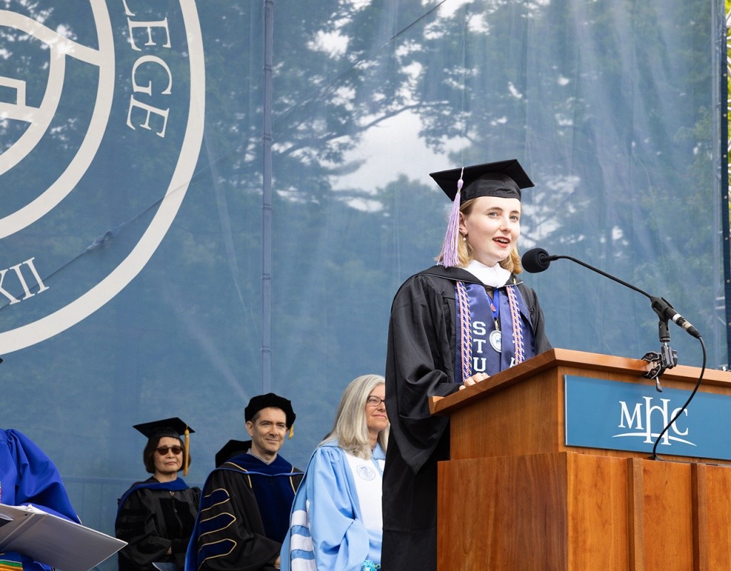 Mount Holyoke Commencement 2024 - Mackenzie (Mack) Windus speaking at the podium