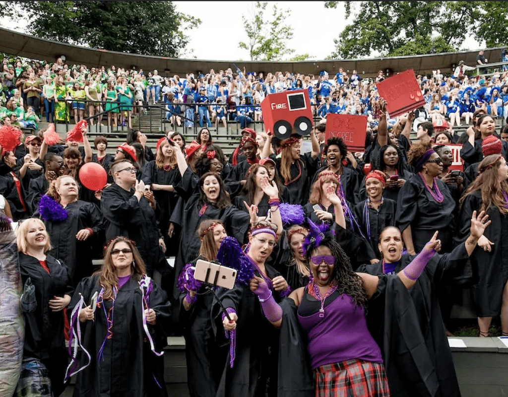Students all dressed in class colors during convocation