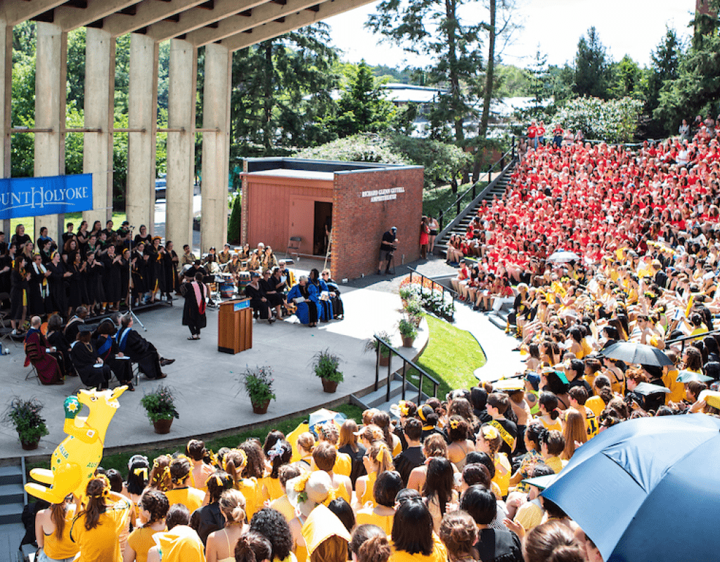 Singers performing on the ampitheater stage during Convocation