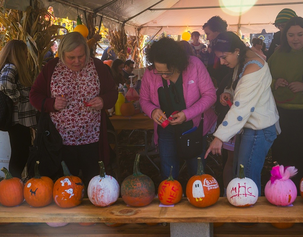 Surveying the decorated pumpkins at Fall Fest, Mount Holyoke College, October 2024
