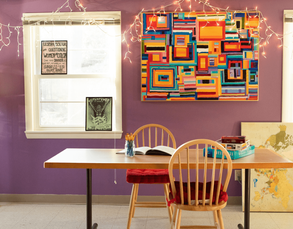 A working table in the living room of the Jeannette Marks Cultural Center