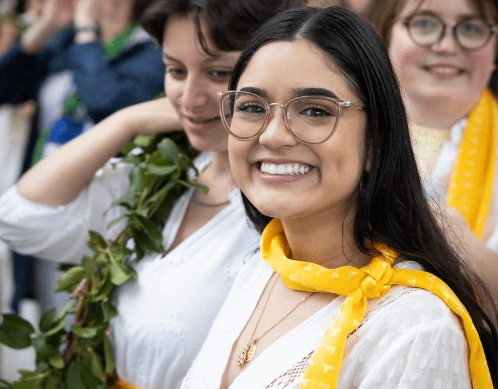 Students smiling during the Laurel Parade 2023
