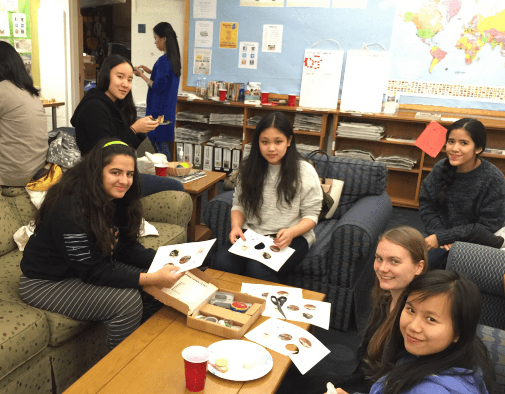 Students hanging out in the lounge of the Language &amp; Culture Commons