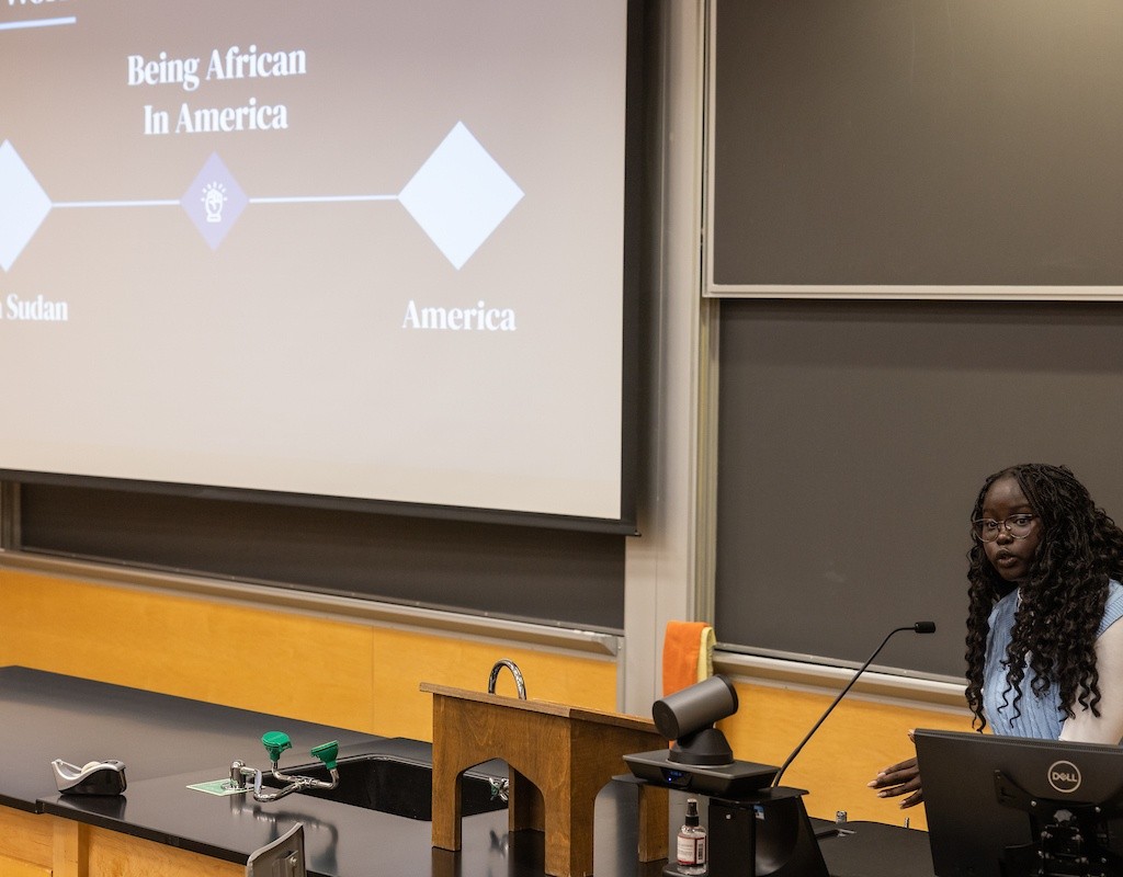 Student presenting at Senior Symposium in 2023