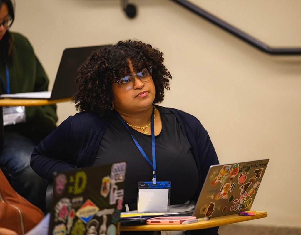 Student paying attention during the Sophomore Institute.