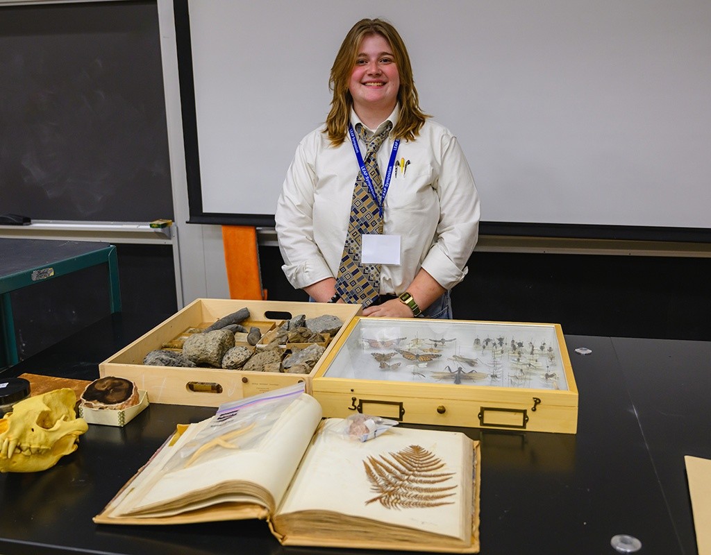 Student with LEAP presentation materials at Mount Holyoke College, October 2024