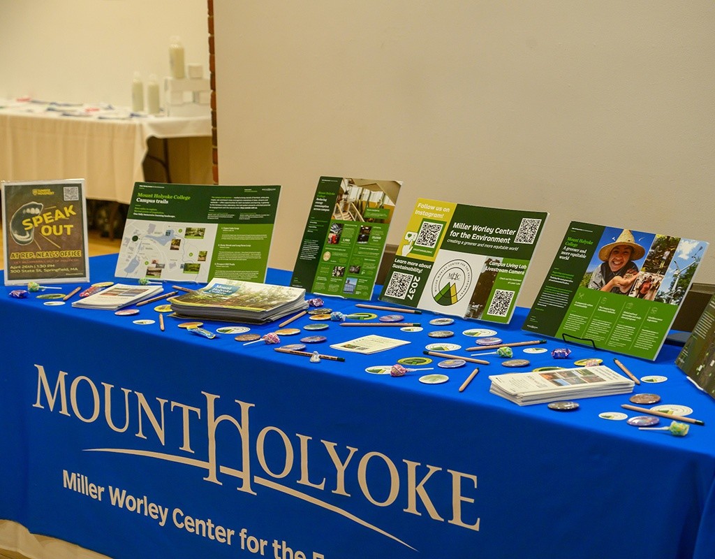 Information table fo the Summit on Feminist Leadership in Climate Justice held at Mount Holyoke College on April 25, 2025