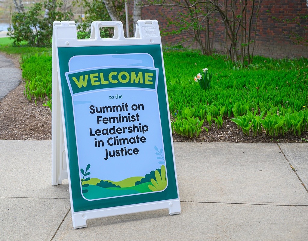 Welcome sign: Welcome to the Summit on Feminist Leadership in Climate Justice