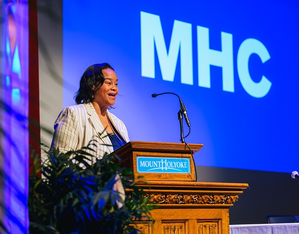 President Danielle R. Holley speaks at Experience MHC! Photo by Jo Chattman.