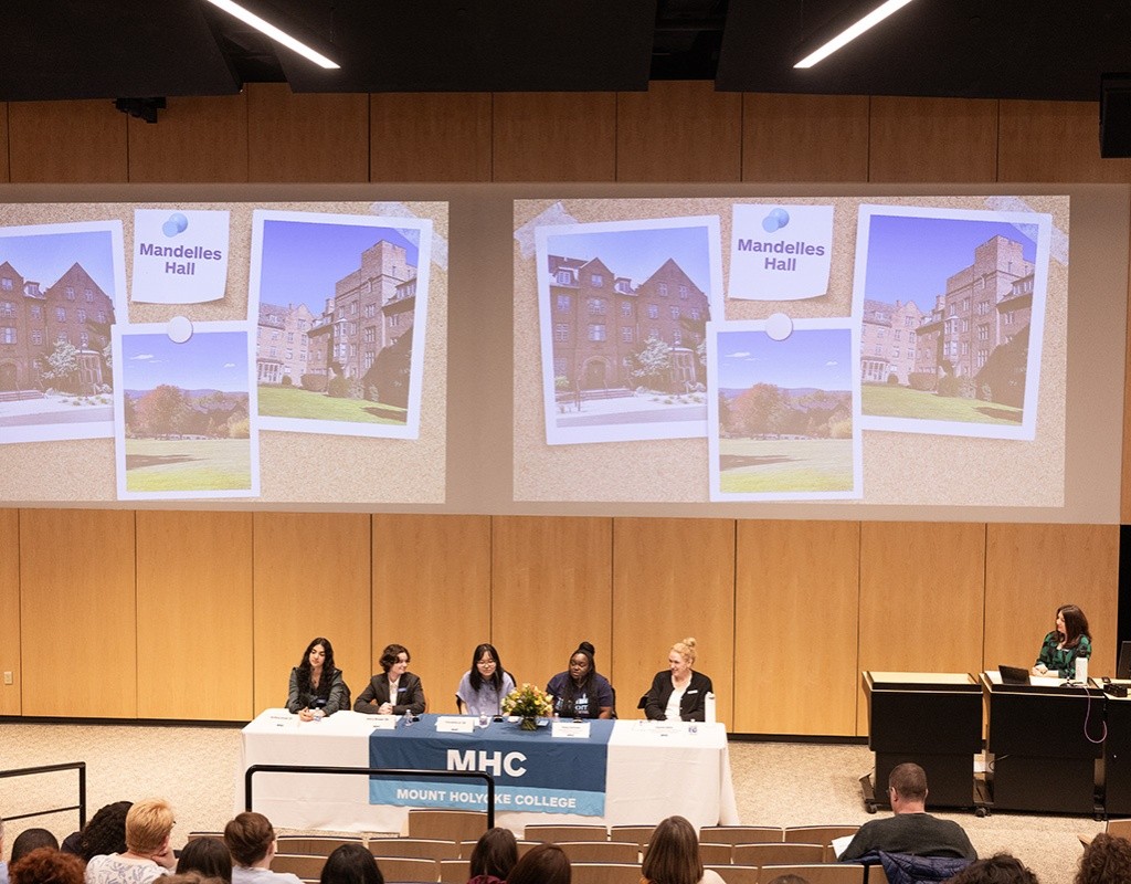 Experience MHC! Discussion about the residence halls in Gamble Auditorium on April 5, 2025, Photo by Jo Chattman.