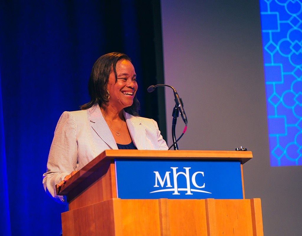 Mount Holyoke College New Student Orientation - President Holley at the podium