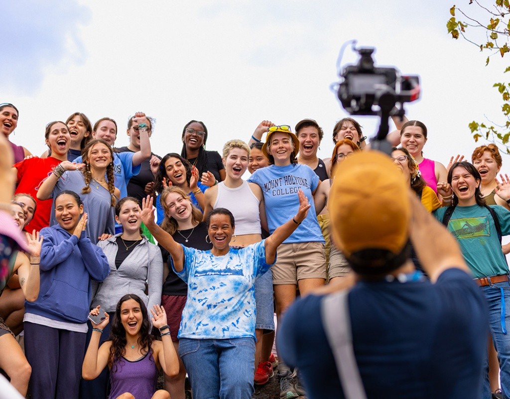 President Holley with a group of students singing the alma mater on Mountain Day