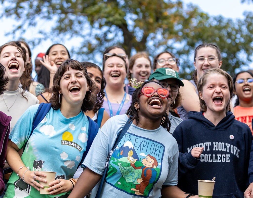 Students singing the alma mater on Mountain Day