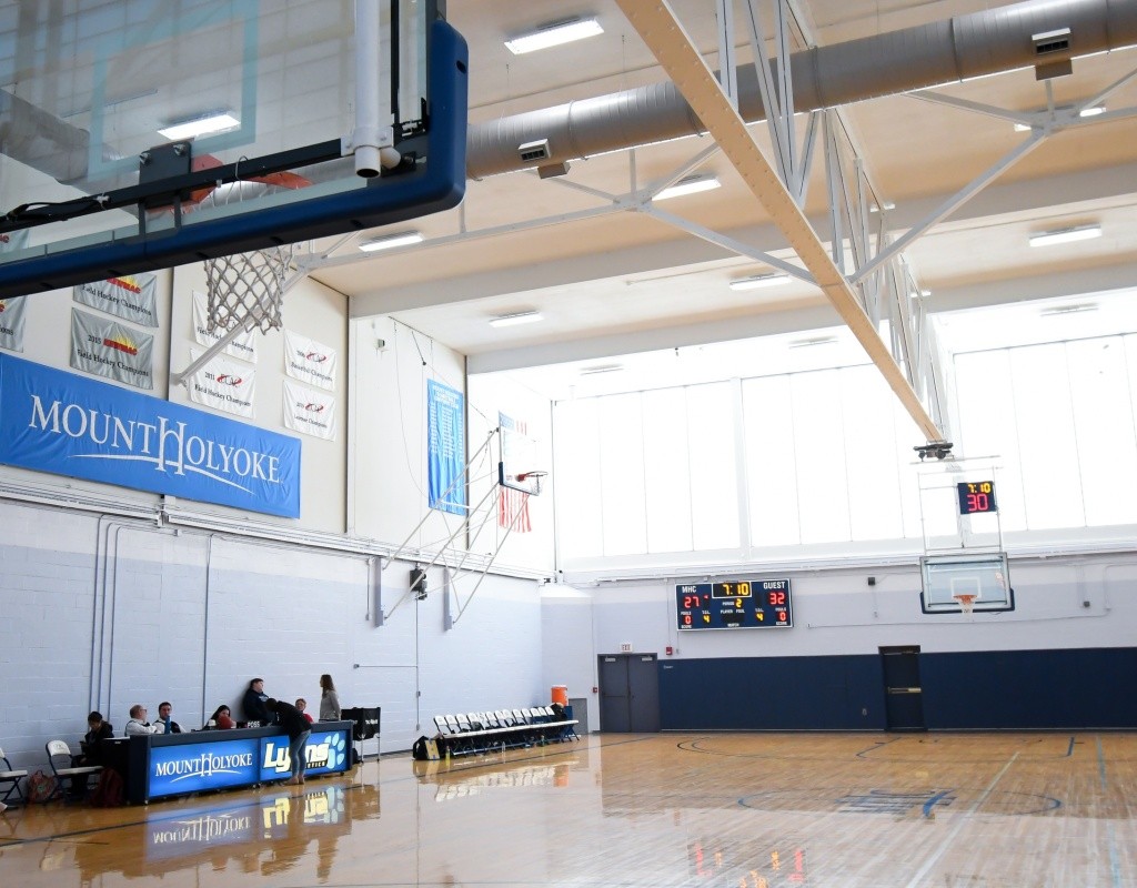 The Mount Holyoke College basketball court is located within Kendall Sports &amp; Dance complex.