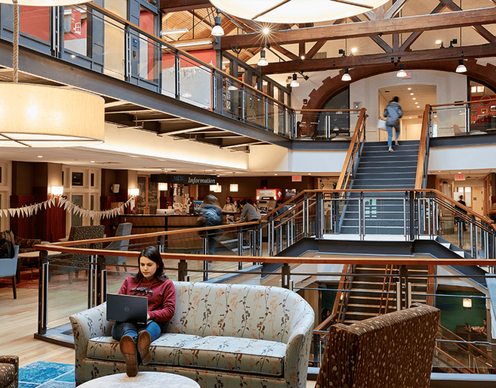 Students studying and visiting in Blanchard Hall