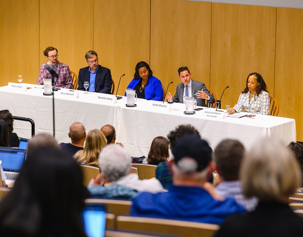 Mount Holyoke College election panel including Adam Hilton and Danielle R. Holley.