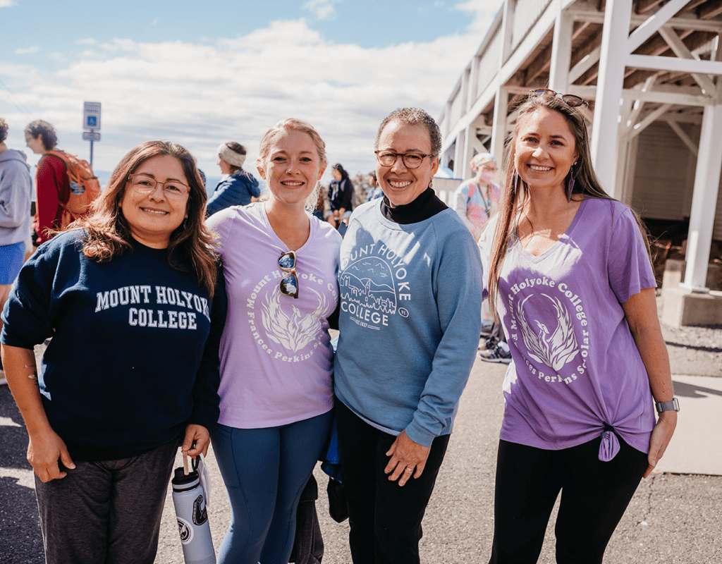 Interim President Beverly Daniel Tatum enjoying time with some Frances Perkins scholars on Mountain Day