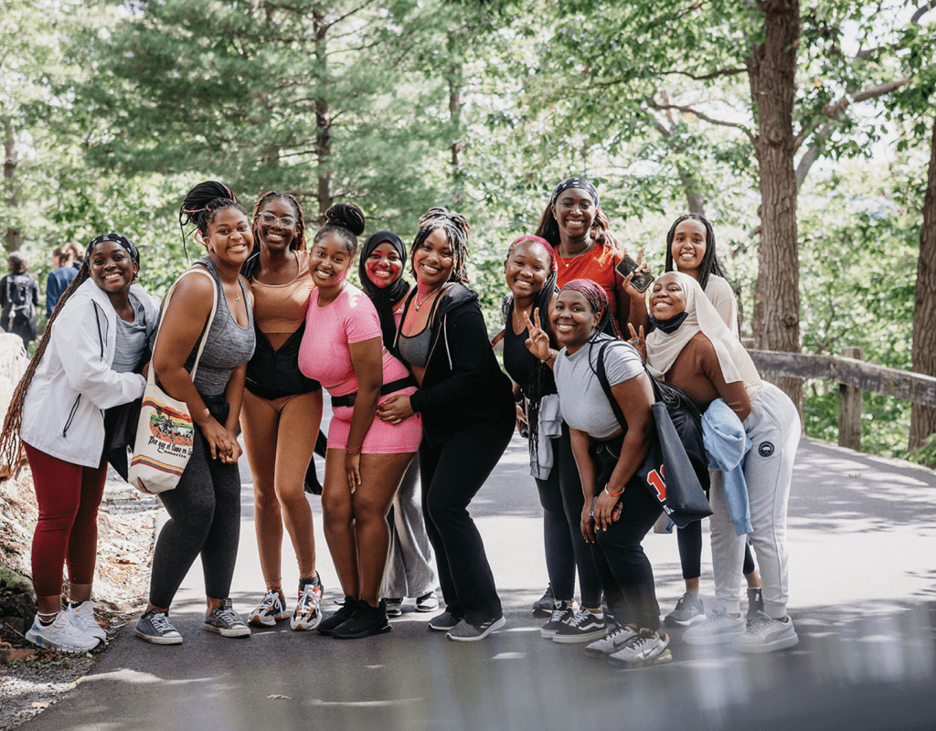 Students along the road headed to the summit on Mountain Day 2022