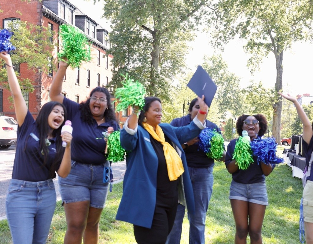 Students celebrating with President Holley