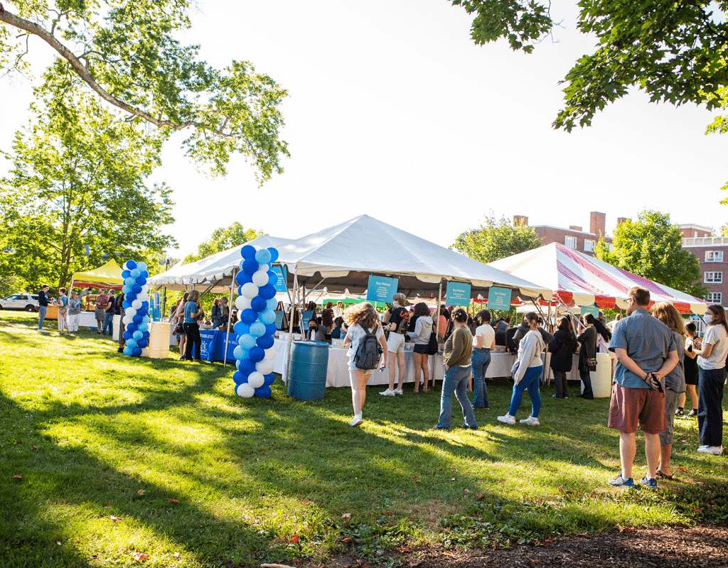 The welcome tent on Mary Woolley green during move-in day 2022