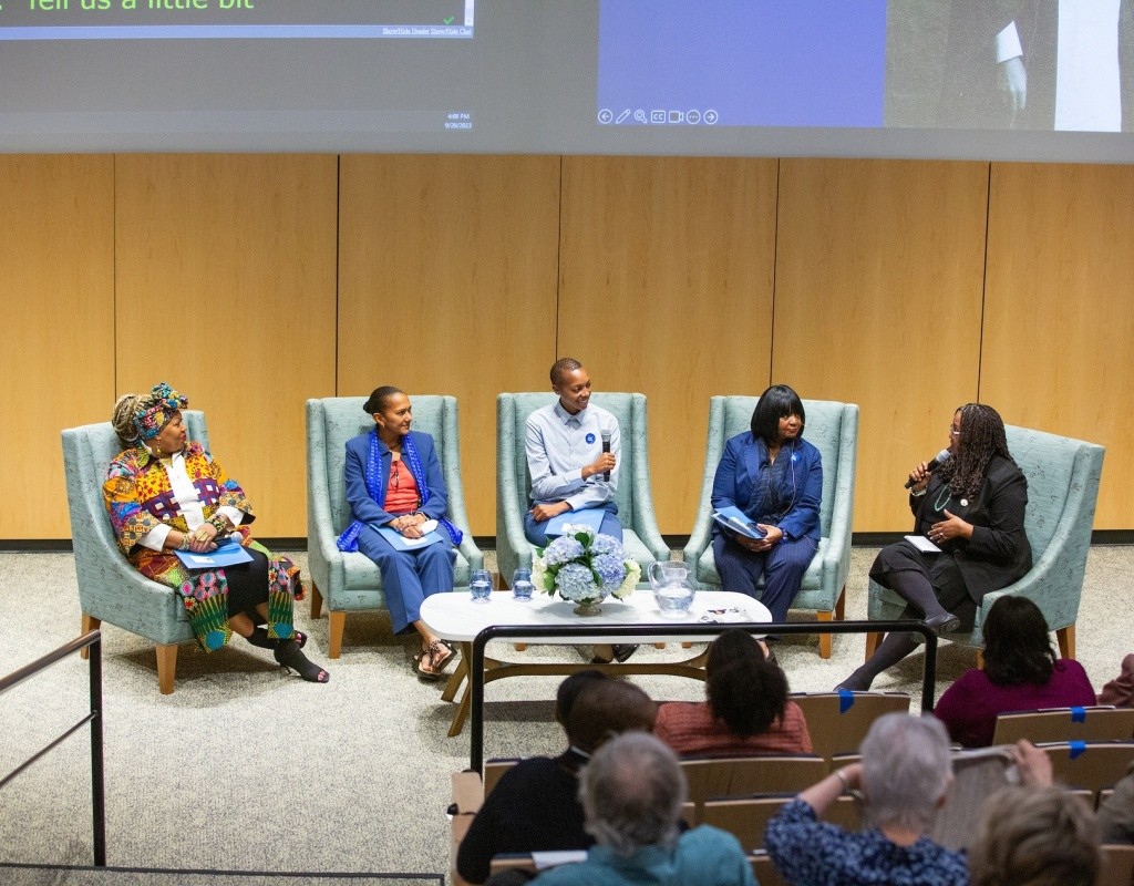 Speakers at the panel held in Gamble Auditorium
