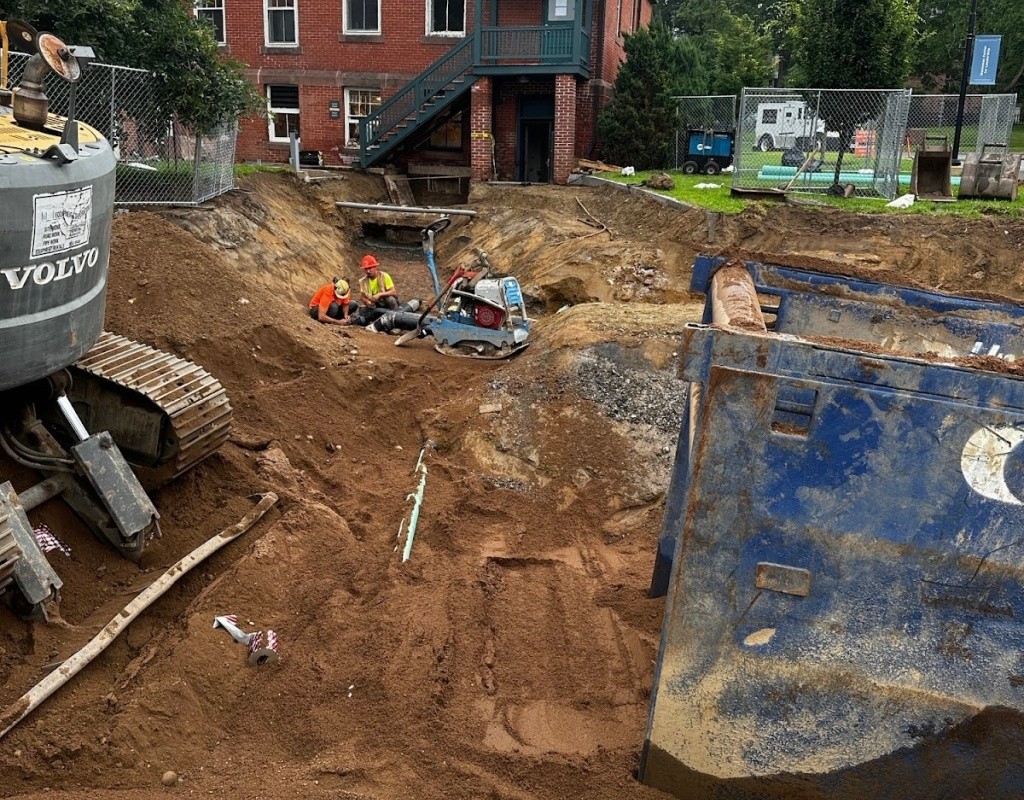 Digging trenches for the geothermal project