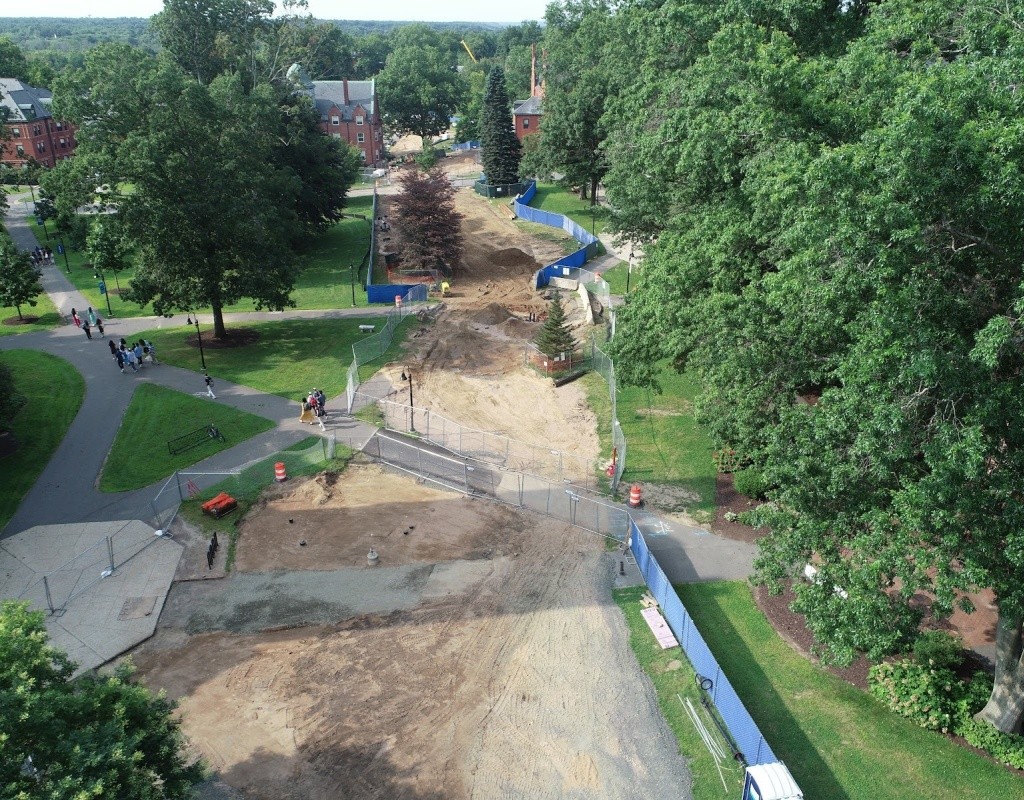 Geothermal project phase one from a drone camera above campus
