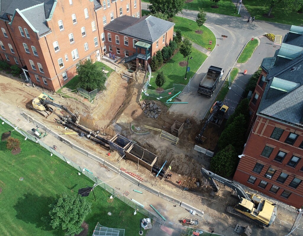Geothermal project phase one from a drone camera above campus