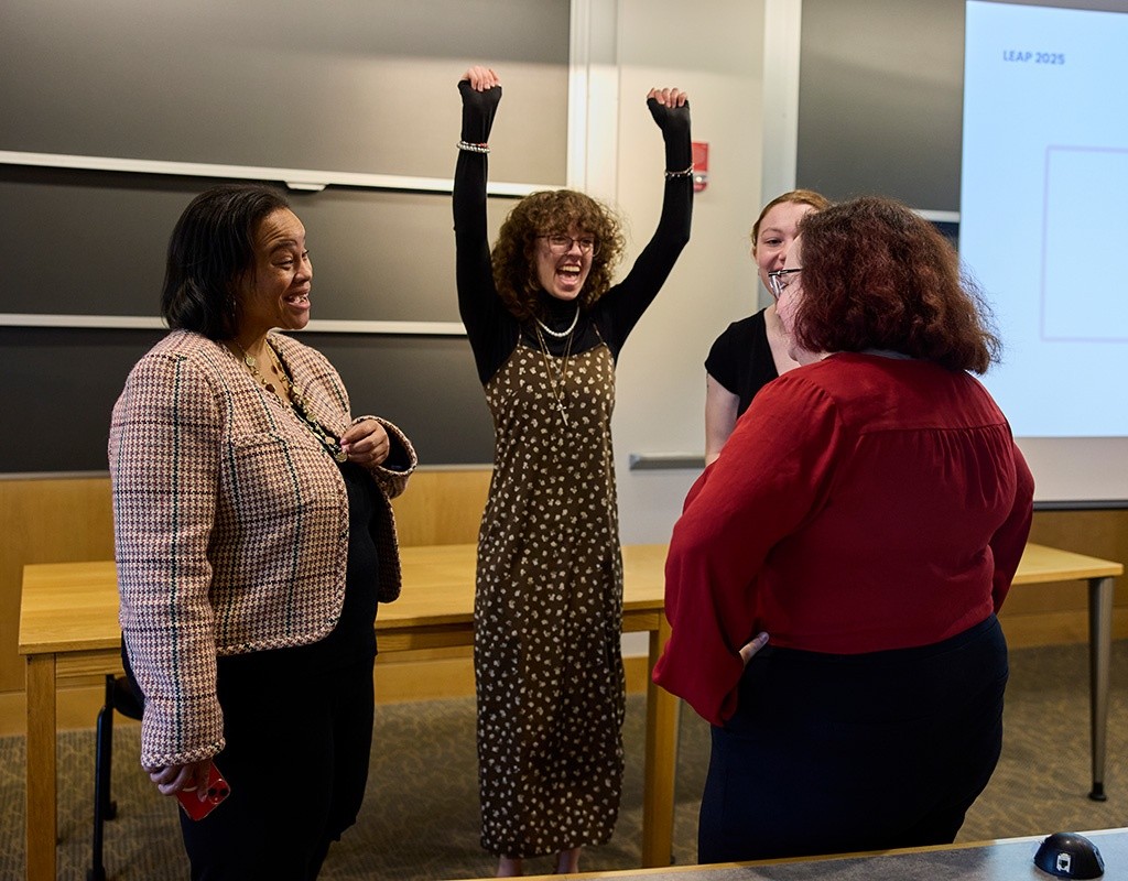 Seniors celebrate with President Holley during the Senior Symposium at Mount Holyoke College, April 18, 2025.