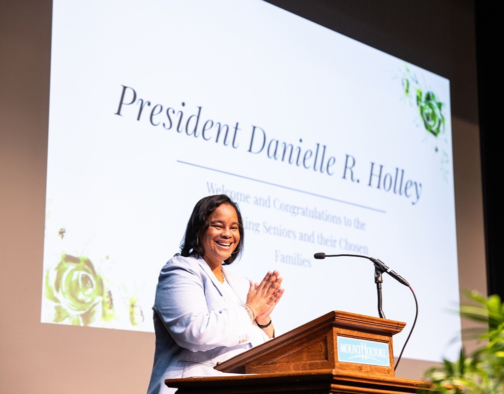 President Danielle R. Holley speaking at the Stoling Ceremony at Mount Holyoke College